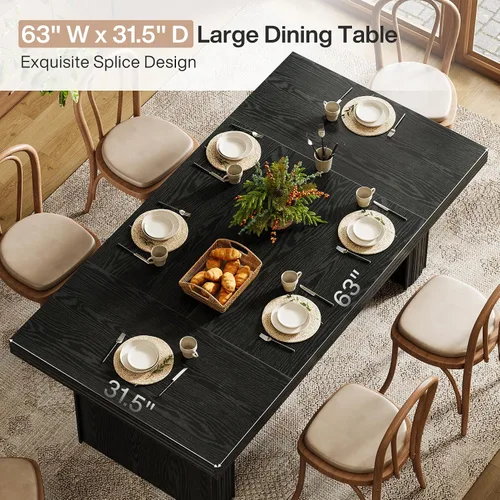 Vista 7 de Tribesigns Mesa de comedor de granja de 63 pulgadas para 6, mesa de cocina moderna con línea acanalada para comedor, sala de estar, color negro