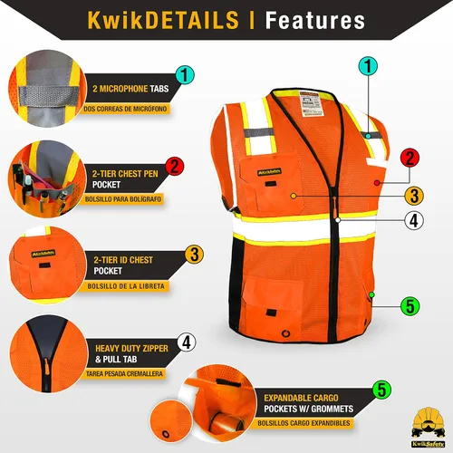 Vista 4 de KwikSafety BIG KAHUNA - Chaleco de seguridad [naranja, XL] + conjunto de casco de tortuga blanco