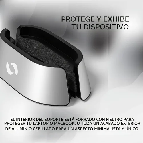 Vista 4 de HumanCentric Soporte vertical para laptop en aluminio plateado, soporte vertical ajustable y base, soporte vertical para laptop compatible