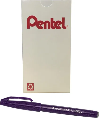Vista 11 de Bolígrafo con punta de pincel Pentel, tinta ocre. Caja de 12 (SES15 C-Y), Azul