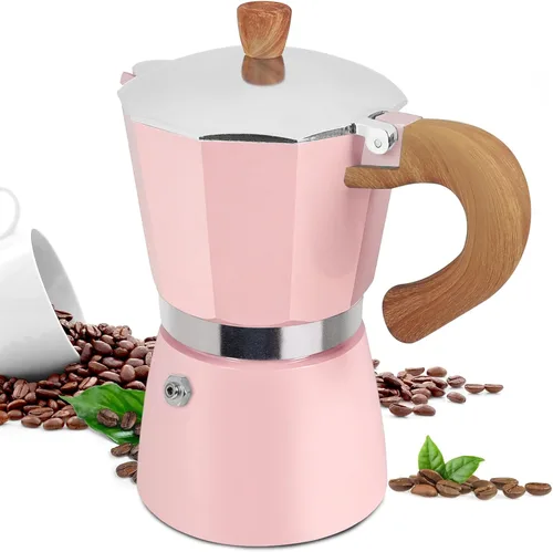 Vista 14 de Moka Pot - Cafetera italiana de aluminio de 15.2 fl oz, cafetera para estufa, cafetera espresso Mocha Pot (negro, 3 tazas)