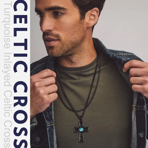 Vista 3 de Bandmax Stainless Steel Celtic Cross Necklace for Men Women Irish Knot Prayer Charm Necklace Serenity Crucifix Jewelry