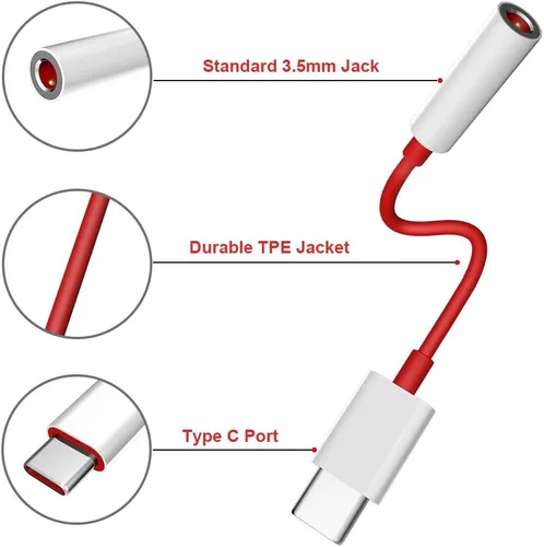 Vista 5 de Cable auxiliar USB C a 0.1 in tipo C a 0.1 in adaptador de audio auxiliar para auriculares adaptador para iPhone 15 Pro Max 16 Plus 16e para OnePlus