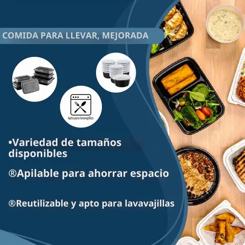 Vista 2 de TIYA Recipientes a granel de 48 onzas con tapas, recipientes rectangulares de plástico para llevar, reutilizables, aptos para microondas 48oz 150PK