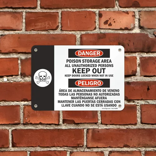 Vista 3 de SmartSign Letrero bilingüe "Danger - Poison Storage Area" Aluminio de 7" x 10