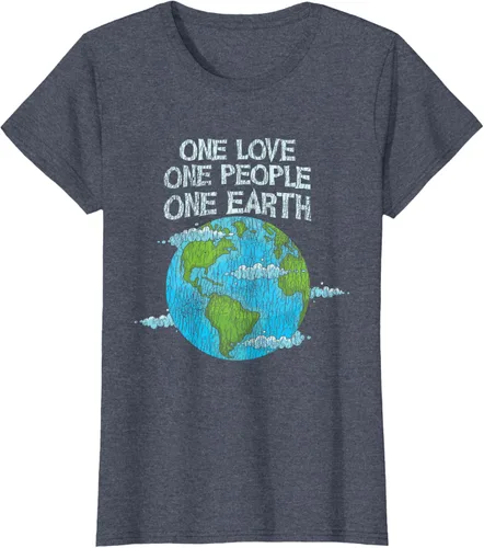Vista 46 de Vintage One Love One People Planet Cambio climático Día de la Tierra Camiseta Negro