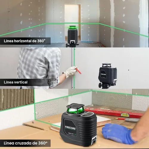 Vista 3 de Firecore Nivel láser 360 autonivelante, láser verde de línea cruzada de 360° de 82 pies, 3 ajustes de brillo, modo de pulso, soporte magnético