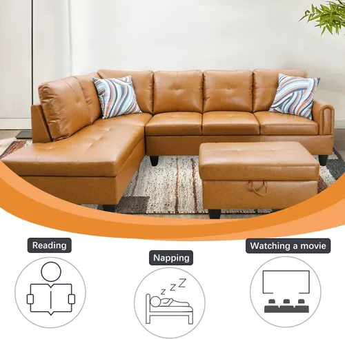 Vista 3 de A Ainehome Sofá seccional de sala de estar, juego de muebles de 97 pulgadas de ancho en forma de L, sofá pequeño para espacio pequeño, sofá de cuero