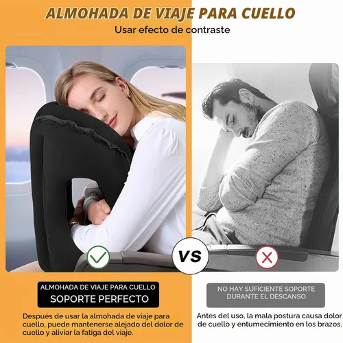 Vista 2 de Almohada inflable de viaje, almohada de cuello de viaje multifunción para avión para evitar dolor de cuello y hombros, soporte para la cabeza
