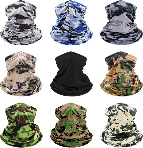 Vista 11 de 9 piezas de pasamontañas para hombre, polaina para el cuello, máscara facial de verano, protección solar, refrescante, transpirable, cubierta