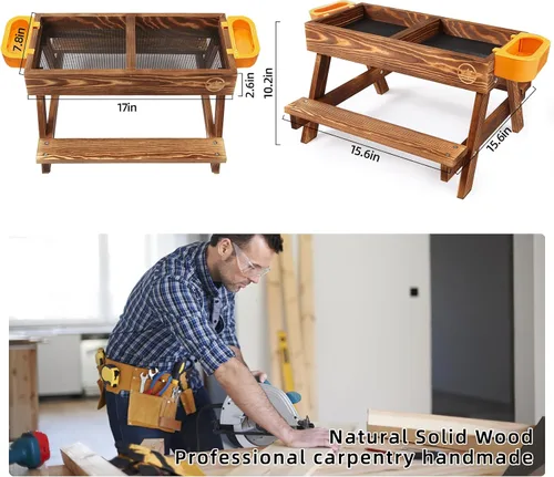 Vista 4 de Mesa de picnic de pollo, comedero de pollo sin desperdicios hecho a mano de madera carbonizada, kit grande de comedero de pollo para bricolaje