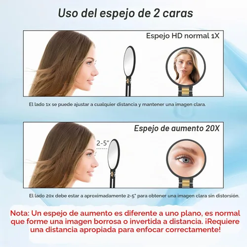 Vista 7 de 1 espejo de viaje con aumento, espejo de mano con mango - Espejo de mano de doble cara con 1 aumento de 20x y mango plegable, espejo de mano