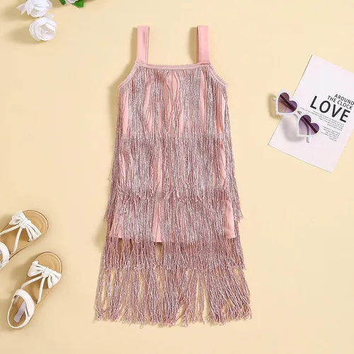 Vista 2 de Vestido de lentejuelas para niños, vestido sin mangas con borlas brillantes, vestido de baile latino para fiesta, vestido de baile latino, 1-6T