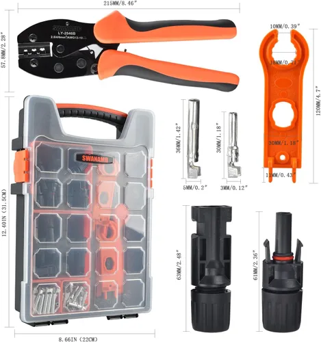 Vista 2 de Kit de herramientas de crimpado de conectores de panel solar con 1 crimpador, 15 pares de conectores y 1 llave inglesa, herramientas esenciales