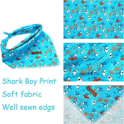 Vista 2 de Pañuelo para perro, pañuelo para mascotas con estampado de tiburón, pañuelo para mascotas, 1 unidad, lavable, de algodón, cuadrado, bufandas