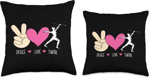 Vista 3 de Baton Twirling Majorettes Cute Baton Design Peace Love Twirl Throw Pillow, 16x16, Multicolor