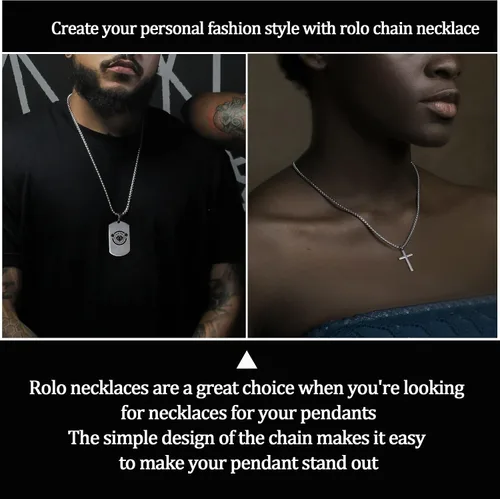 Vista 2 de SANNYRA Stainless Steel Rolo Chain Necklace Square Rolo Chains for Men Women