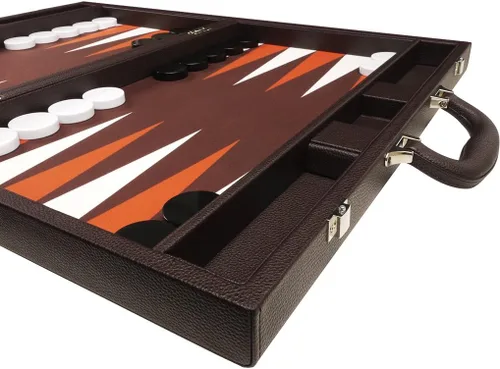 Vista 4 de Juego de Backgammon Premium de 19 pulgadas - Tablero marrón oscuro