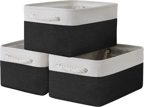 Vista 90 de TheWarmHome Contenedores de almacenamiento para estantes, tamaño mediano, 3 unidades, 13.8 pulgadas de largo x 9.8 pulgadas de ancho x 6.7 pulgadas