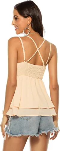 Vista 4 de Feager - Blusa de chifón para mujer, con cuello en V y tirantes delgados