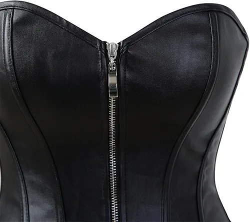 Vista 6 de Corsets for Women Plus Size Faux Leather Steampunk Corset Top Zipper Bustier