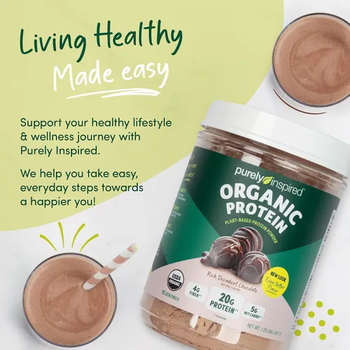 Vista 6 de Purely Inspired Polvo de Proteína a Base de Plantas para Hombres y Mujeres, Rico Chocolate Decadente (16 Porciones) - Vegano y Orgánico - 20g