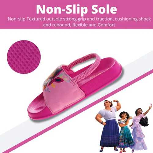 Vista 4 de Disney Minnie Mouse, Encanto, Mickey, Lightning McQueen, Frozen Elsa Anna Girl - Sandalias de verano para niños con correa trasera para playa