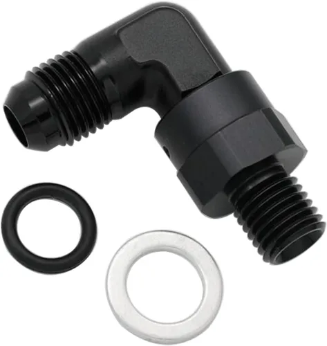 Vista 9 de Adaptador de riel de bomba de combustible macho de aluminio de radio de alto flujo 45 grados 6AN macho a 4AN macho con junta tórica AN4 ORB, negro