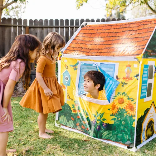 Vista 7 de Melissa & Doug Cozy Cottage Tienda de Juego de Tela y Bolsa Tote de Almacenamiento, Amarillo