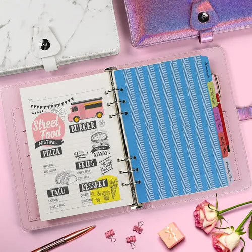 Vista 4 de Cuaderno de diario, planificador organizador de carpetas rellenables, cuaderno de escritura de negocios de cuero para mujeres y hombres, diario