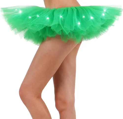 Vista 2 de Falda tutú clásica con 5capas y luces LED para mujer talla única Verde