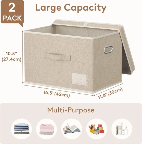 Vista 2 de Lifewit - Contenedores de almacenamiento de ropa con tapas, cajas plegables de tela con asas, organizador decorativo para armario, contenedores
