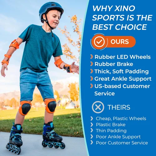 Vista 2 de Xino Sports Patines en línea para niños y niñas – Patines ajustables con ruedas iluminadas LED – Patines juveniles para interiores y exteriores