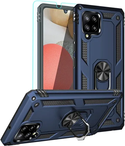 Vista 8 de Funda para Galaxy A42 5G, con protector de pantalla HD, [grado militar] anillo de montaje en coche con soporte híbrido de policarbonato duro