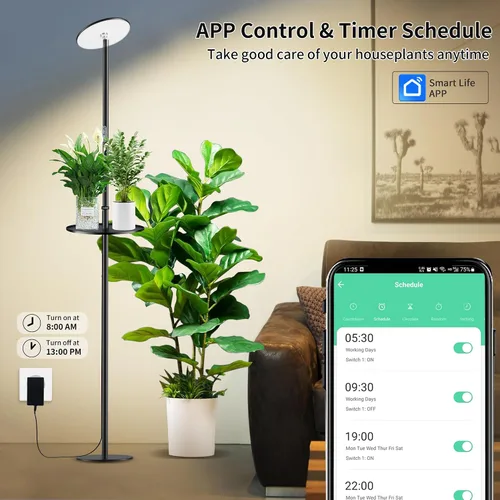 Vista 4 de chiphy Luces de crecimiento, luz de espectro completo para plantas de interior, temporizador de control de aplicación de enchufe inteligente, 40 W