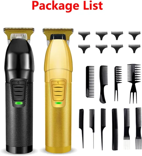 Vista 6 de Juego de 2 cortapelos para peluqueros profesionales, a la moda, recargable, con 10 peines de peinado (6.2 pulgadas, oro negro)
