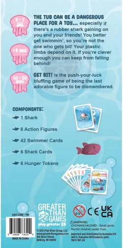 Vista 2 de Greater Than Games Get Bit Juego de cartas familiares Juego de fiesta para adultos y familia Escapa del tiburón 3 a 6 jugadores A partir