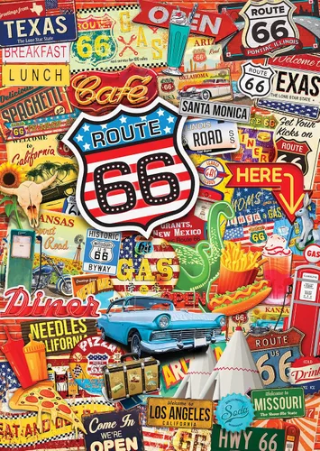 Vista 2 de Masterpieces Rompecabezas de 1000 piezas con estuche de lata coleccionable - Route 66 - 11.25"x16.75