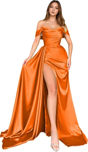 Vista 7 de Dream Wedding Vestidos de fiesta de satén con hombros descubiertos con Agua