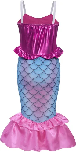 Vista 8 de HenzWorld Mermaid Princess Costume Dress up Outfit Birthday Party Spaghetti Strap Fish Skirt Accessories Jewelry Pink