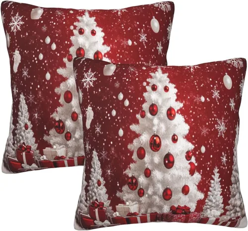 Vista 43 de Fundas de Almohada Flor de Pascua Dorada Copo de Nieve Navidad Xmas Juego de 2 Fundas de Almohadas Cuadradas Funda de Cojín Fundas de Almohadas