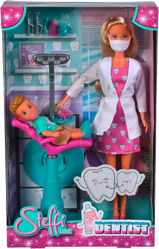 Vista 2 de Simba Juego de dentista para niños, juguete de simulación con muñeca Steffi y silla para pacientes