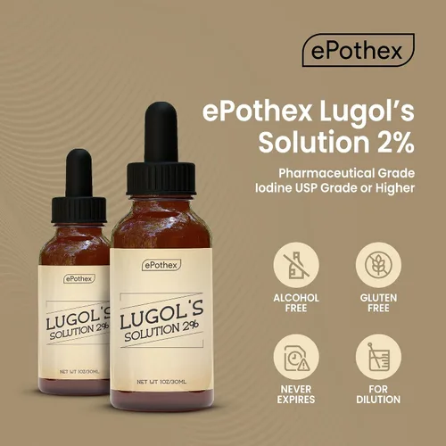 Vista 6 de EPOTHEX Lugol's Solution - Botella con cuentagotas de vidrio al 2% de 1 oz. Contiene yoduro de potasio y yodo, 1.0 fl oz