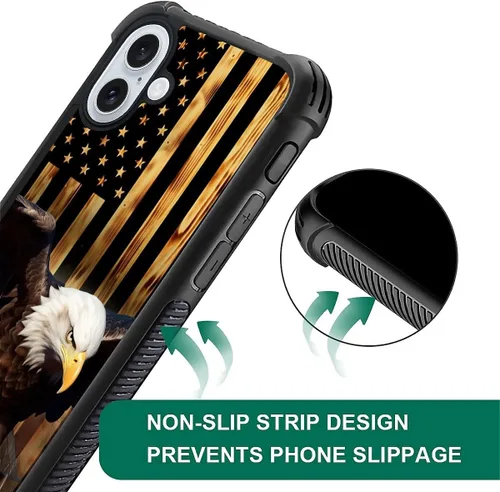 Vista 447 de Funda compatible con iPhone 8, a prueba de golpes, antiarañazos, bandera de ciervos de cola blanca de grano de madera estadounidense
