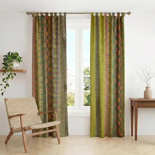 Vista 11 de THE ART BOX Cortinas sari de seda azul – Paneles de ventana de retazos bohemios, cortinas de mezcla de seda reciclada india para sala de estar