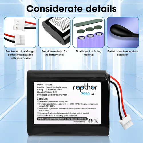 Vista 7 de rapthor Batería de repuesto 7950mAh 300-10186 para panel de seguridad inteligente ADT Command 3.6V / 3.7V / 4.2V 29.42Wh