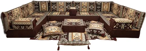 Vista 6 de arabicsofa Sofá en forma de U de estilo árabe para el suelo – Juego de Majlis hecho a mano – Sofá de estilo bohemio
