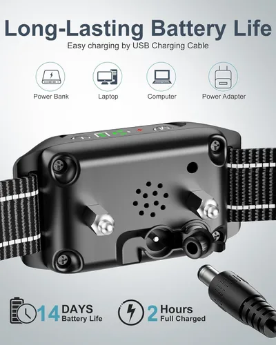 Vista 4 de Collar antiladridos para perros grandes, medianos y pequeños con choque de vibración de pitido, IP67, impermeable, recargable, inteligente