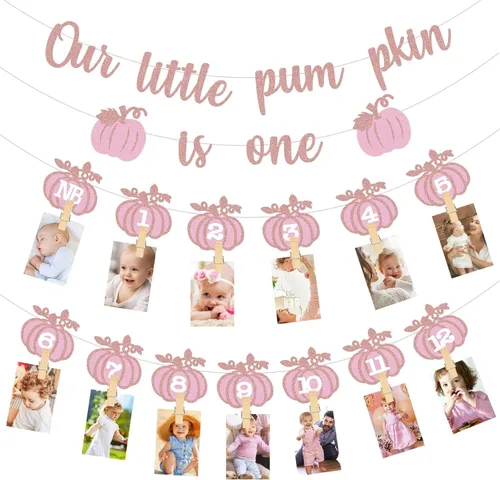 Vista 14 de Cartel de fotos de Navidad para el primer cumpleaños, pancarta de fotos con purpurina para recién nacidos a 12 meses, fotografía de hitos mensuales