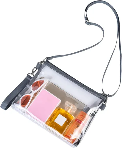 Vista 9 de Bagenius Clear Purse Stadium Approved, Crossbody Bag with Detachable Straps Negro